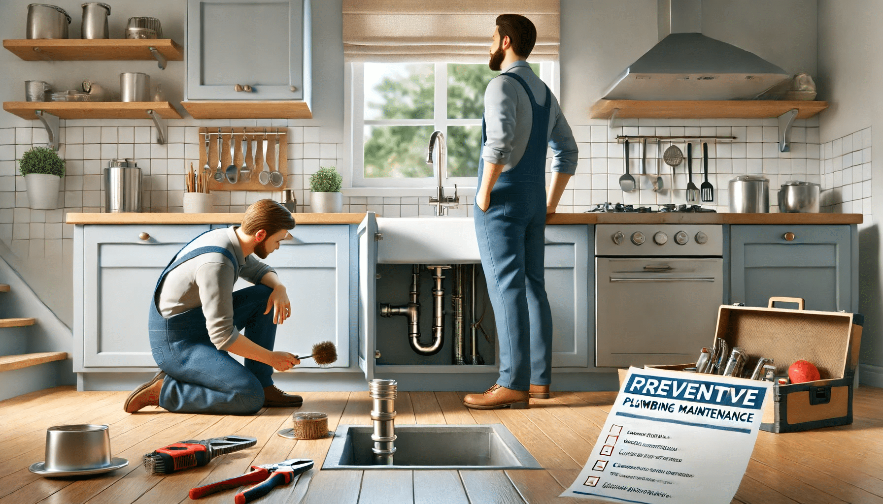 Persona revisando el fregadero y limpiando un desagüe en la cocina. | Fontanero GDL