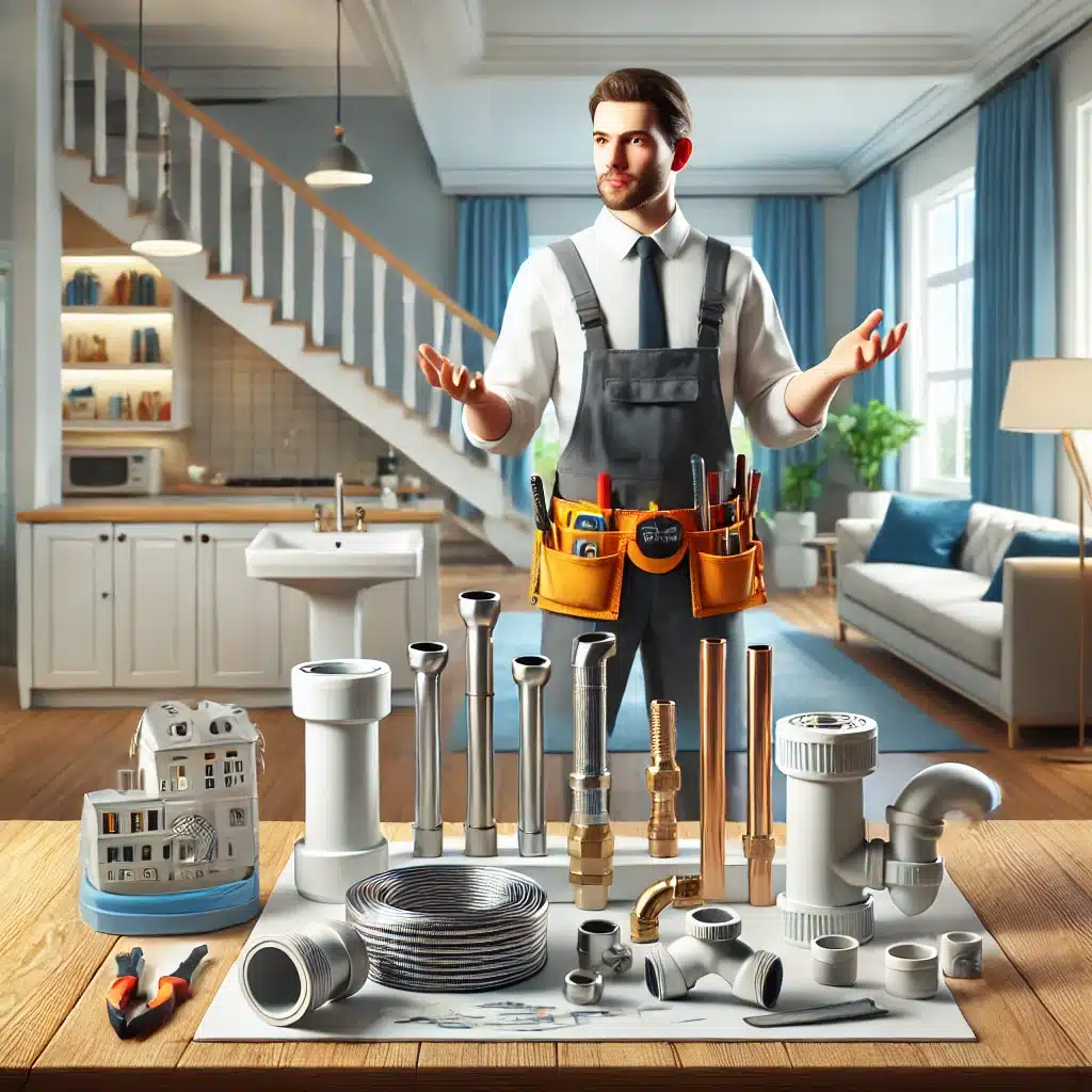 Plomero mostrando materiales de calidad en casa | Fontanero GDL