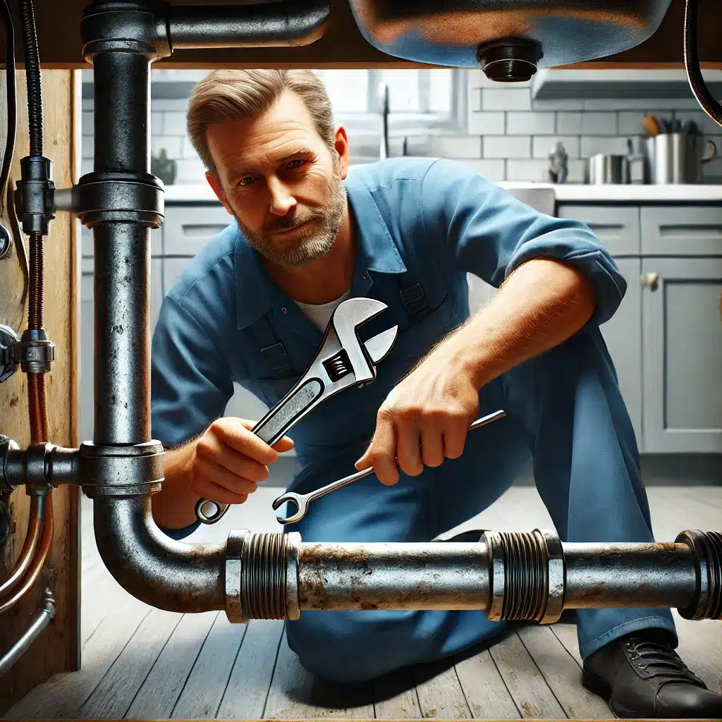 Fontanero reemplazando una tubería dañada en la cocina. Poca presión de agua en salida | Fontanero GDL