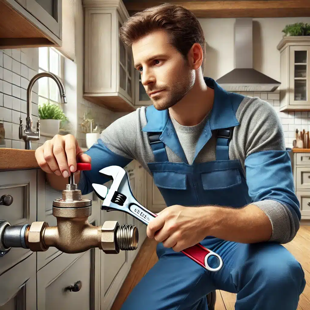 Fontanero ajustando válvula principal en la cocina | Fontanero GDL