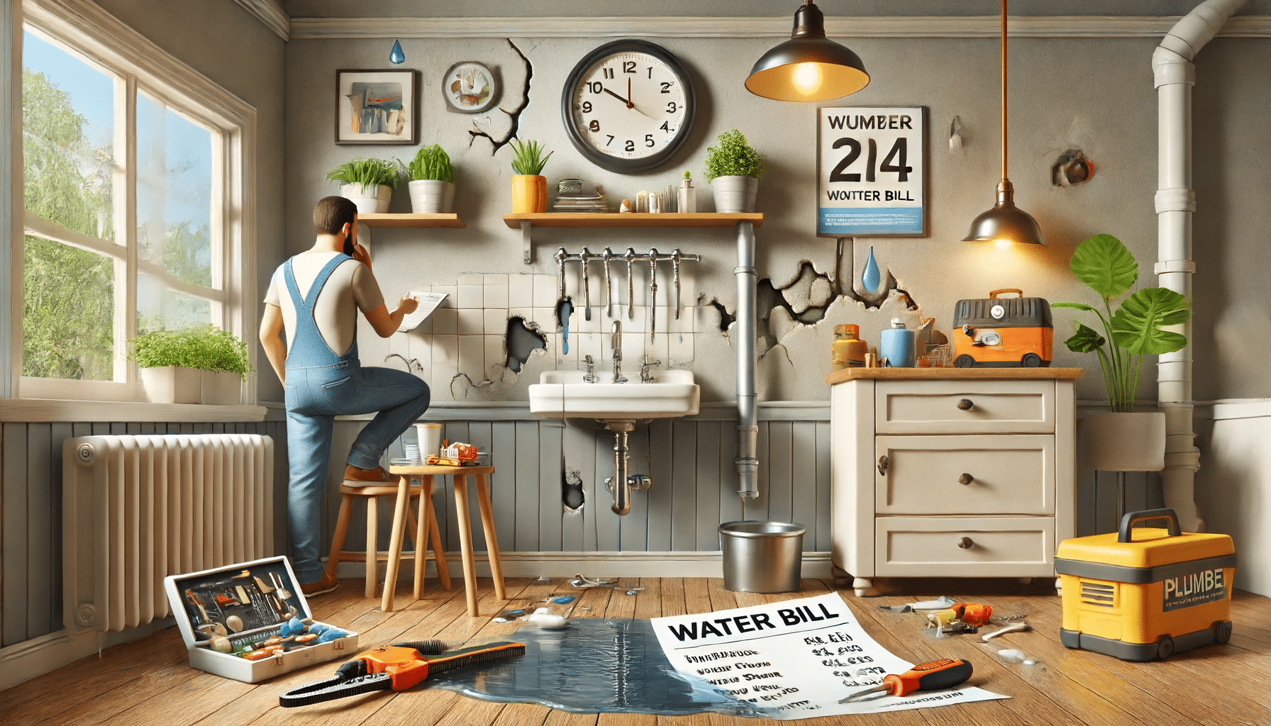 Interior de casa con problemas de fontanería: grifo goteando y manchas de humedad. Proyectos de centros de remodelación, menu para clientes. | Fontanero GDL