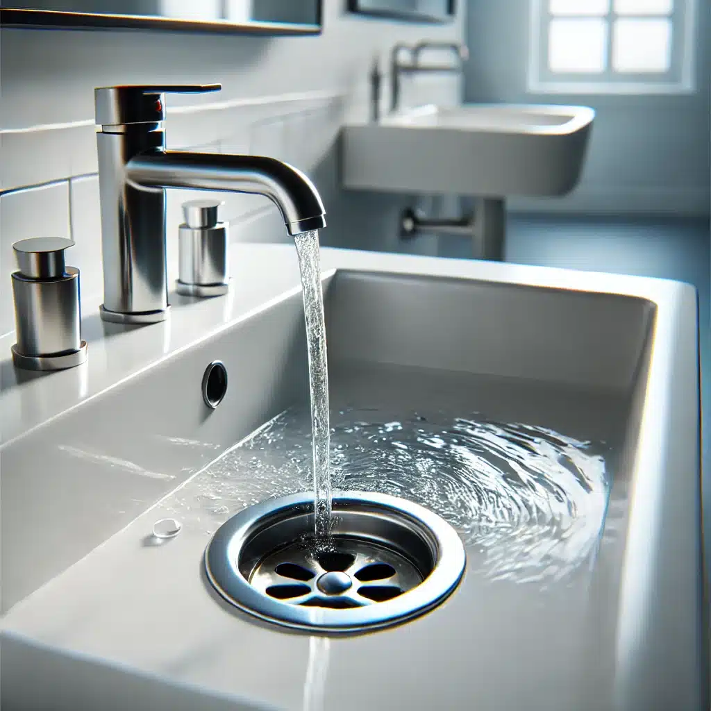 Agua fluyendo libremente en lavabo moderno y limpio | Fontanero GDL