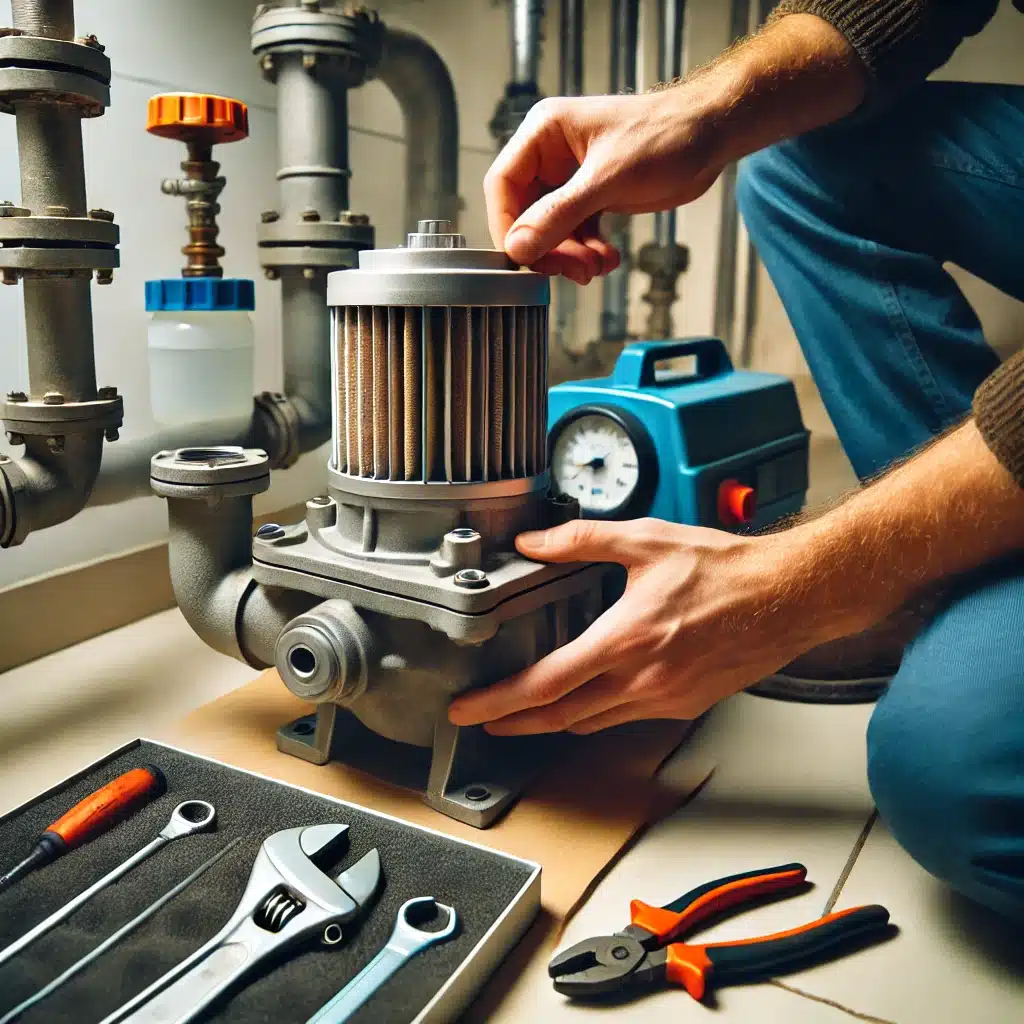 Persona realizando mantenimiento a una bomba de agua | Fontanero GDL