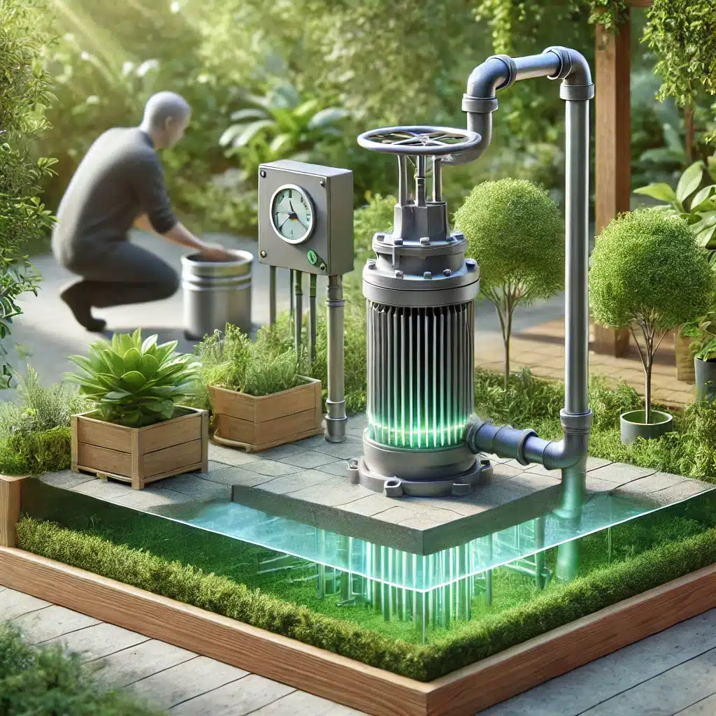 Persona revisando bomba de agua ecológica en jardín | Fontanero GDL
