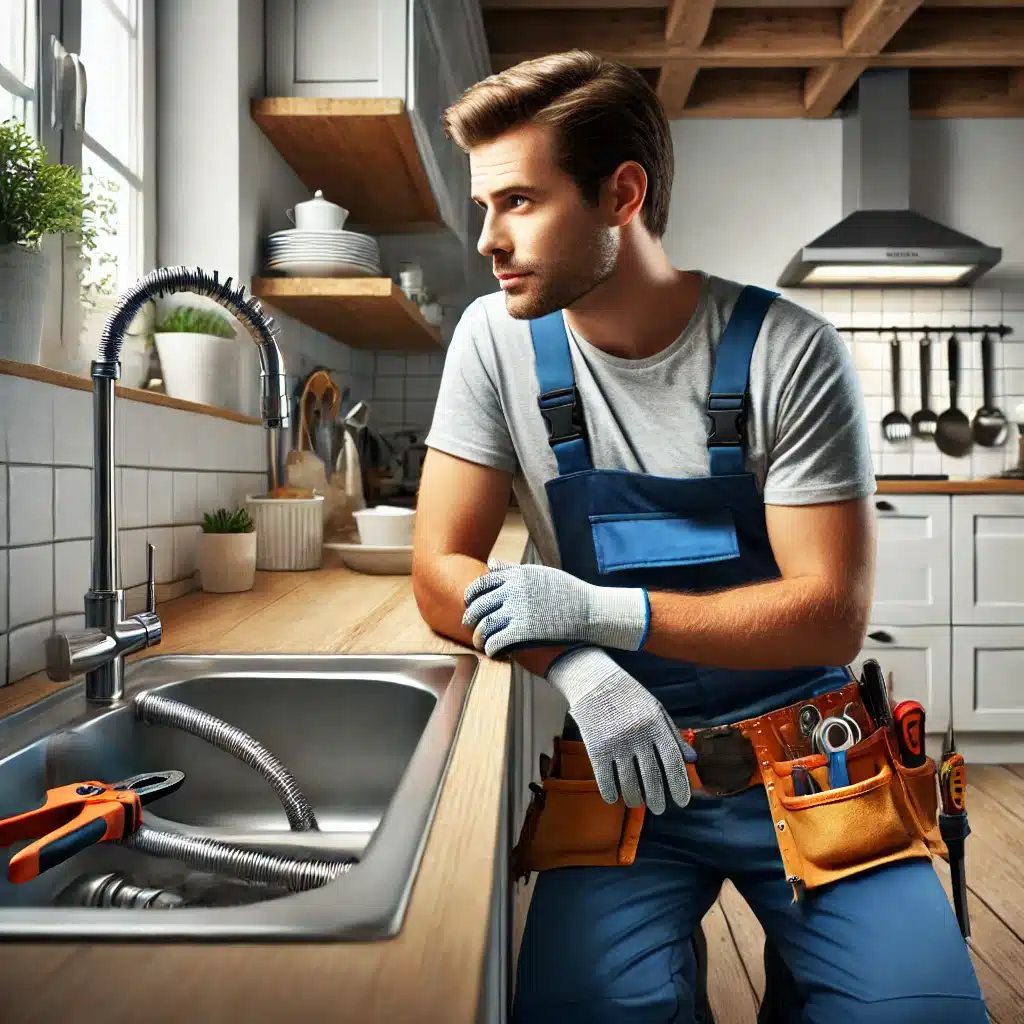 Fontanero trabajando en cocina limpia | Fontanero GDL