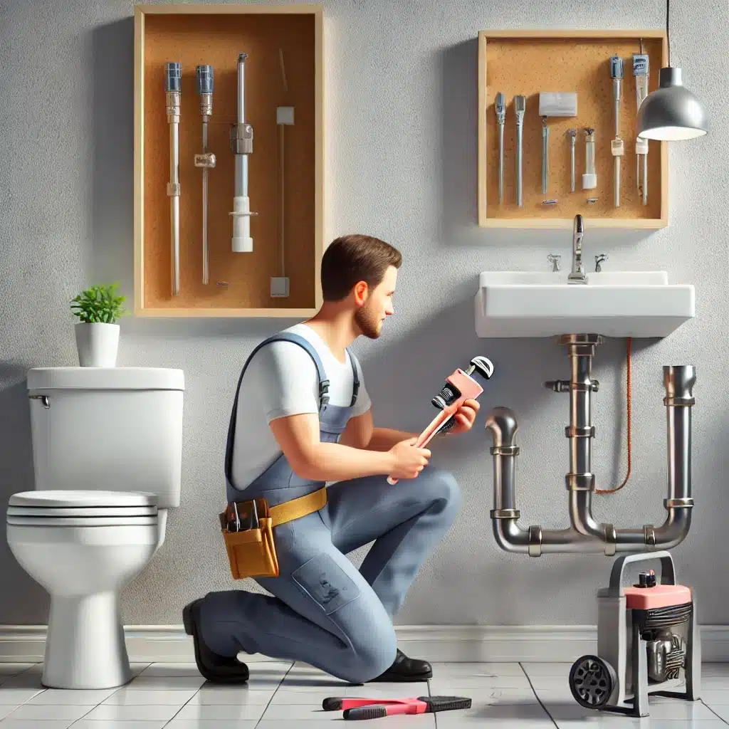 Plomero trabajando bajo un fregadero en cocina residencial | Fontanero GDL