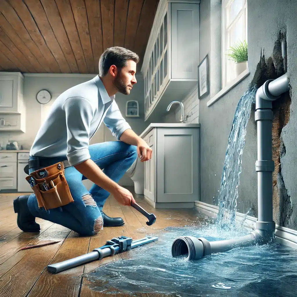 Plomero reparando fuga importante en casa con daños visibles. | Fontanero GDL