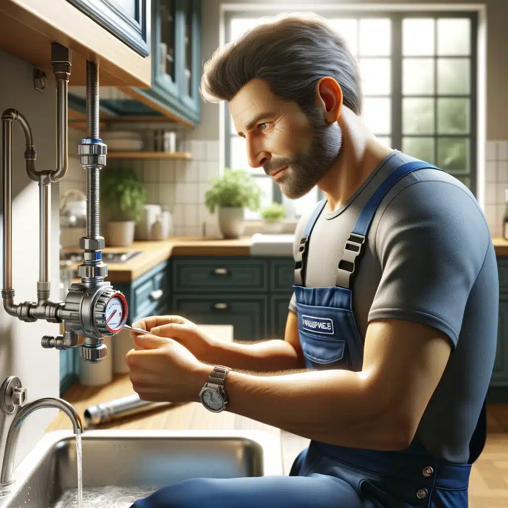 Fontanero instalando regulador de presión en la cocina | Fontanero GDL