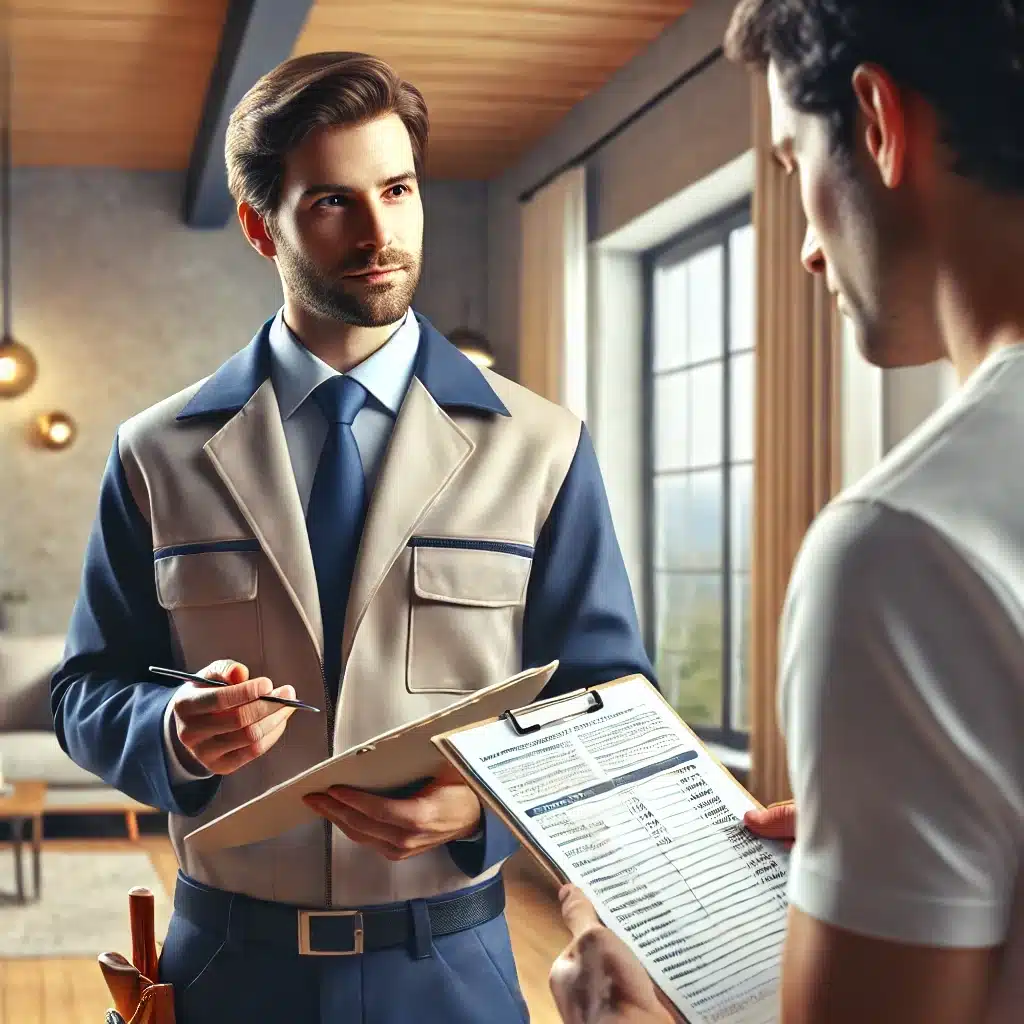 Plomero dialogando con cliente en sala moderna y luminosa | Fontanero GDL