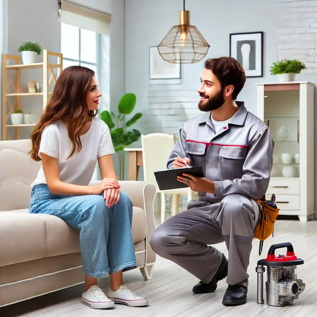 Cliente hablando con plomero sobre presupuesto en casa | Fontanero GDL